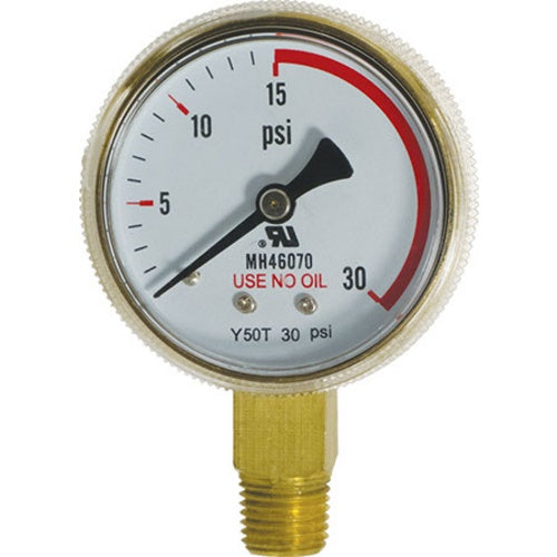 Pressure Gauge | Low Pressure (0-30 psi) | CO2 or Nitrogen regulator | 1/4” MPT Right-hand thread