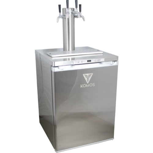 Komos Kegerator Deluxe Stainless Steel Exterior with Stainless Tower (Intertap SS Faucet) - Two Tap